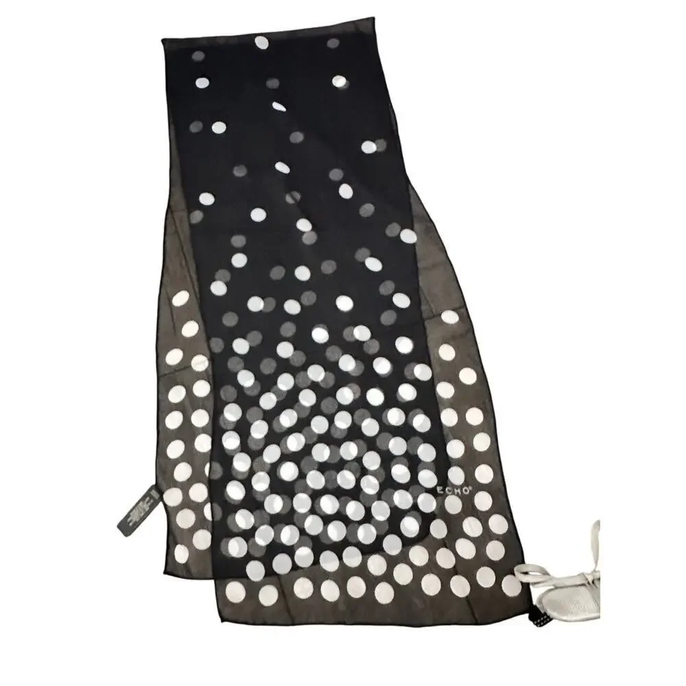 Echo Women's Black White Tubular 100% Silk Polka Dot Scarf